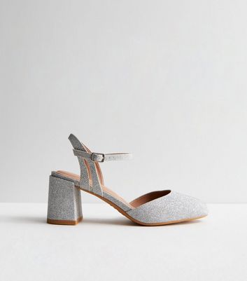 Silver mid high heels sale