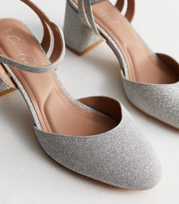 Silver shoes block on sale heel closed toe