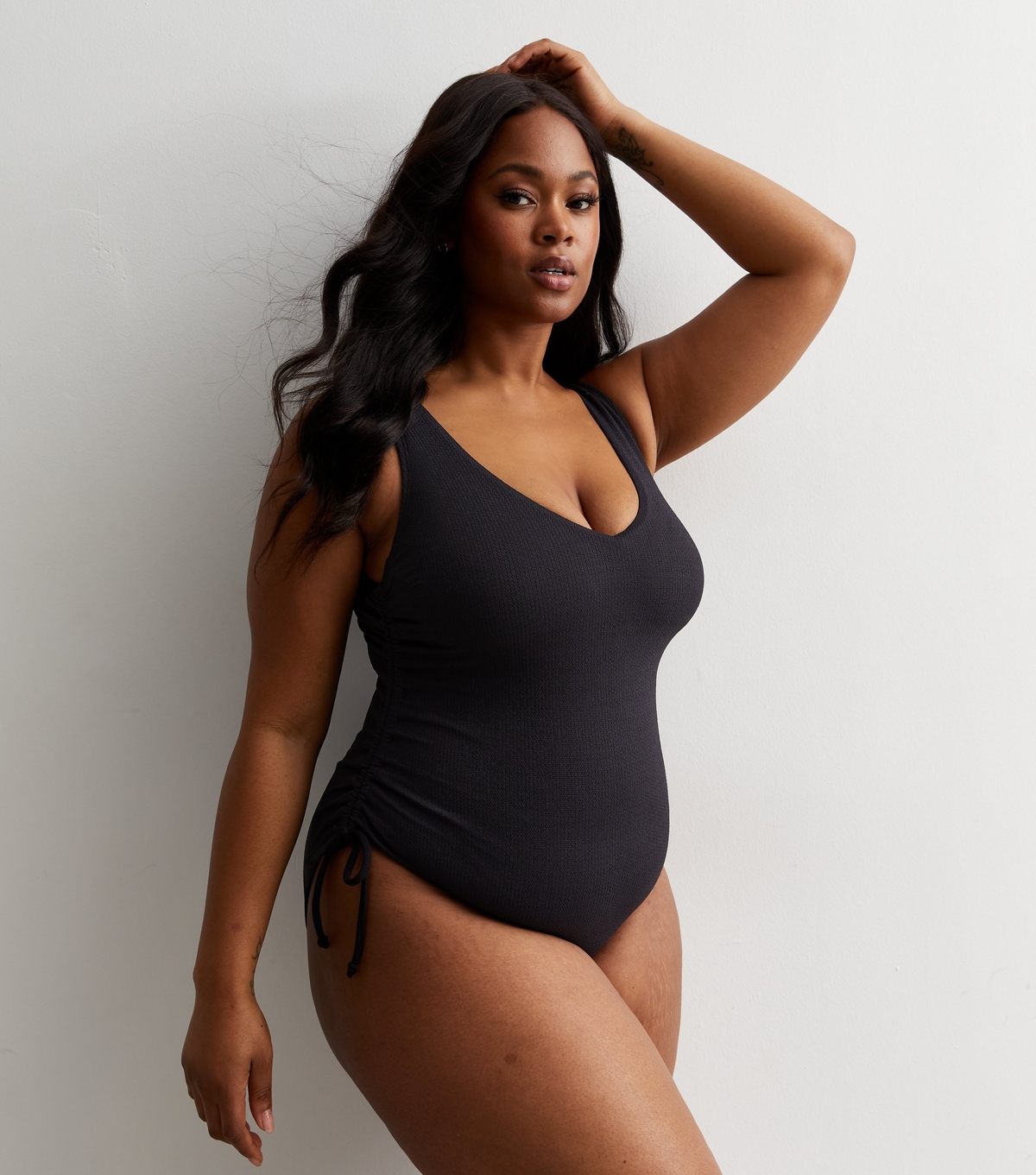 Women's Plus Size Black Ruched Side Swimsuit Curves New Look