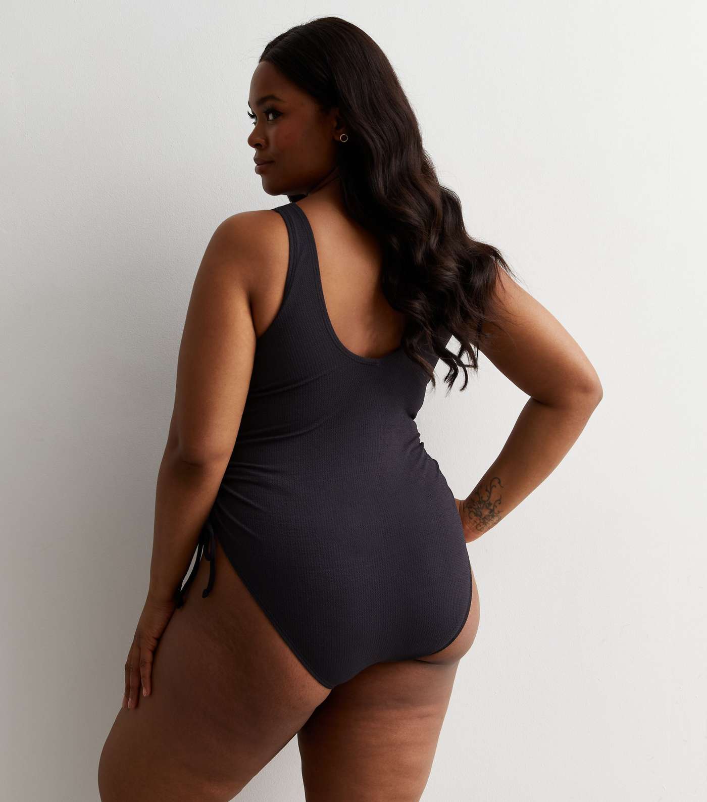 Curves Black Ruched Side Swimsuit Image 4
