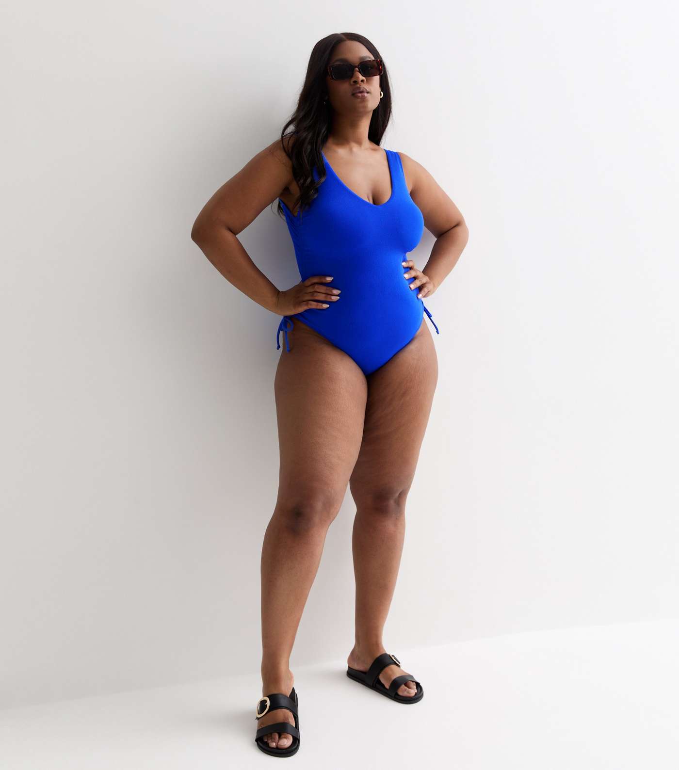 Curves Blue Ruched Side Swimsuit Image 2