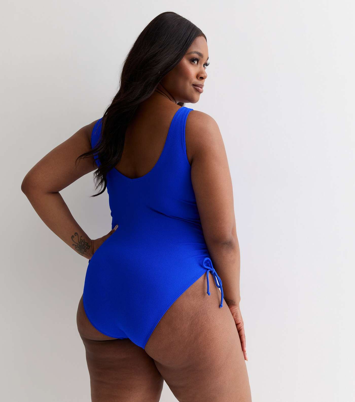 Curves Blue Ruched Side Swimsuit Image 4