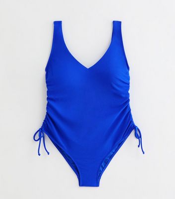 Curves Blue Ruched Side Swimsuit New Look