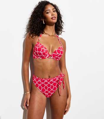 Red Geometric Print Underwired Bikini Top