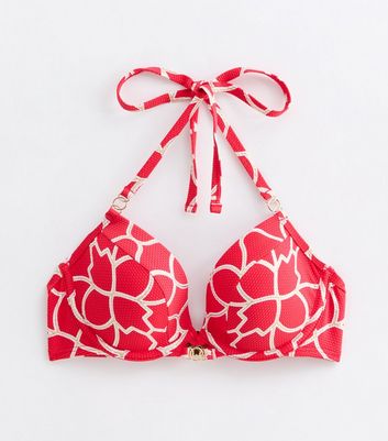 Red Geometric Print Underwired Bikini Top New Look