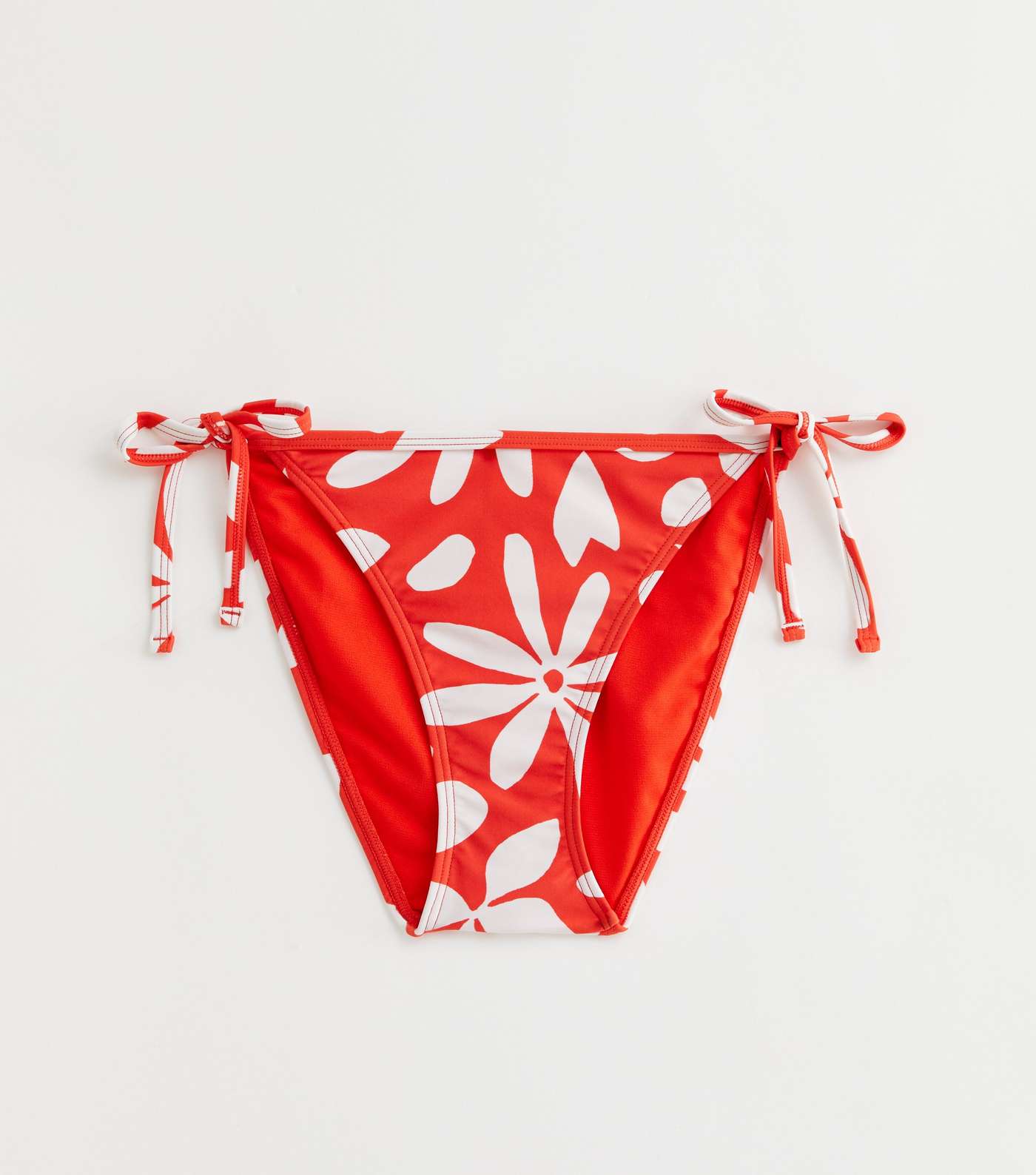 Red Floral Print Tie Side Bikini Bottoms Image 5