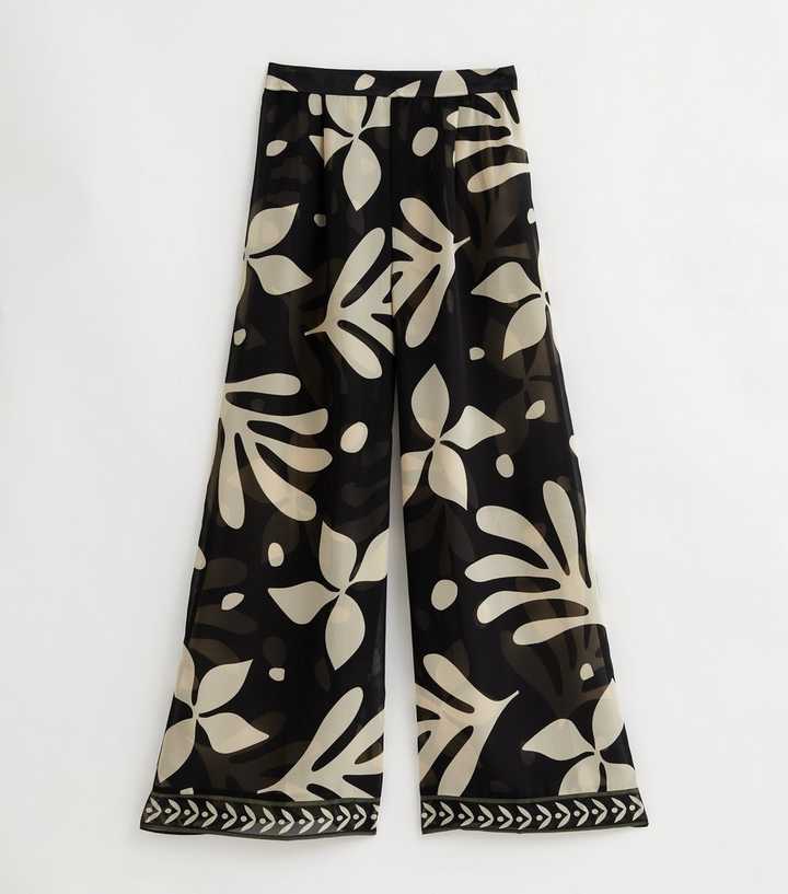 Black Floral-embroidered lace wide-leg trousers, Valentino Garavani