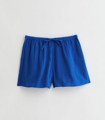 Bright Blue Drawstring Lightweight Cotton Shorts New Look