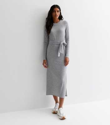 Dark Grey Ribbed Jersey Split Hem Midaxi Dress