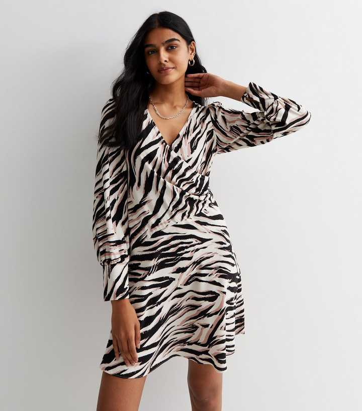 Brown Zebra Print Asymmetrical Mini Dress | New Look