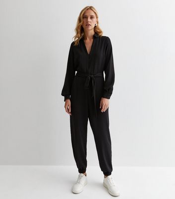 Black zip up jumpsuit on sale