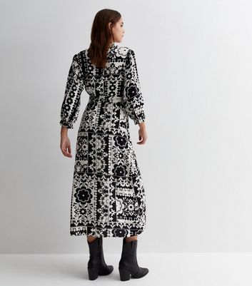 Black Floral Patchwork Belted Midaxi Shirt Dress New Look