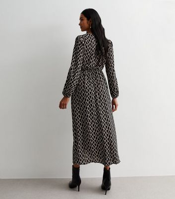 Gini London Black Geometric Print Wrap Midaxi Dress New Look