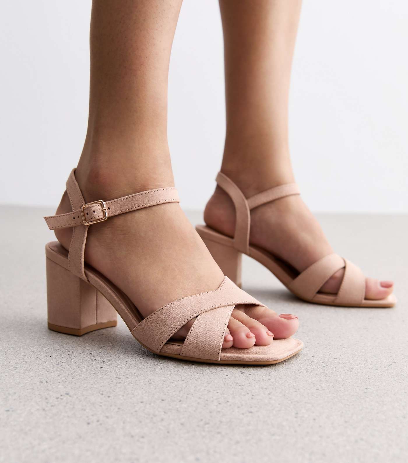 Wide Fit Pale Pink Suedette 2 Part Block Heel Sandals Image 2