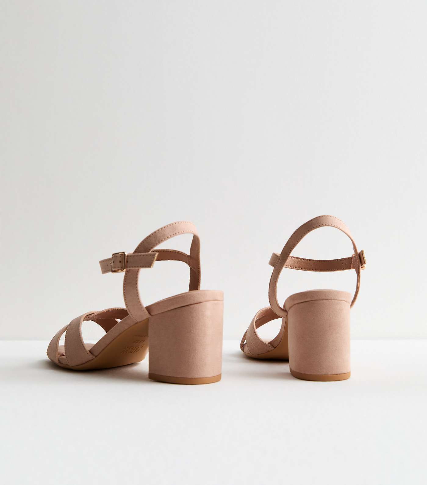 Wide Fit Pale Pink Suedette 2 Part Block Heel Sandals Image 4
