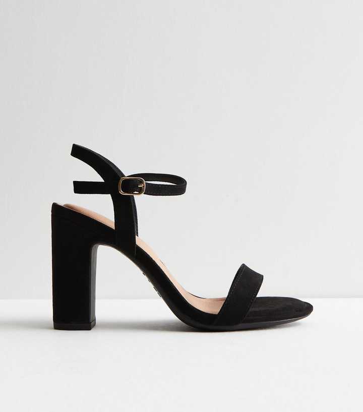 Wide Fit Black Suedette 2 Part Block Heel Sandals