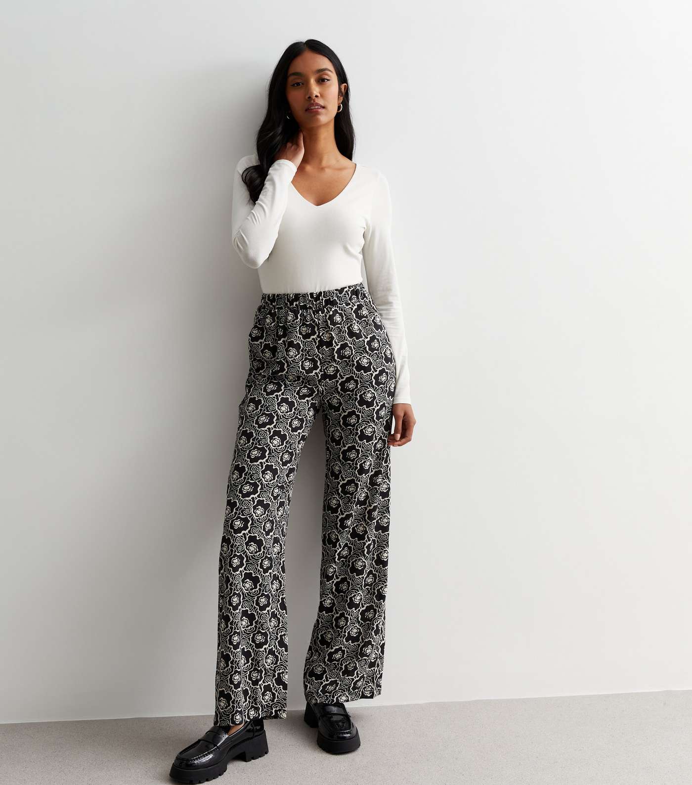Urban Bliss Black Floral Wide Leg Trousers Image 4