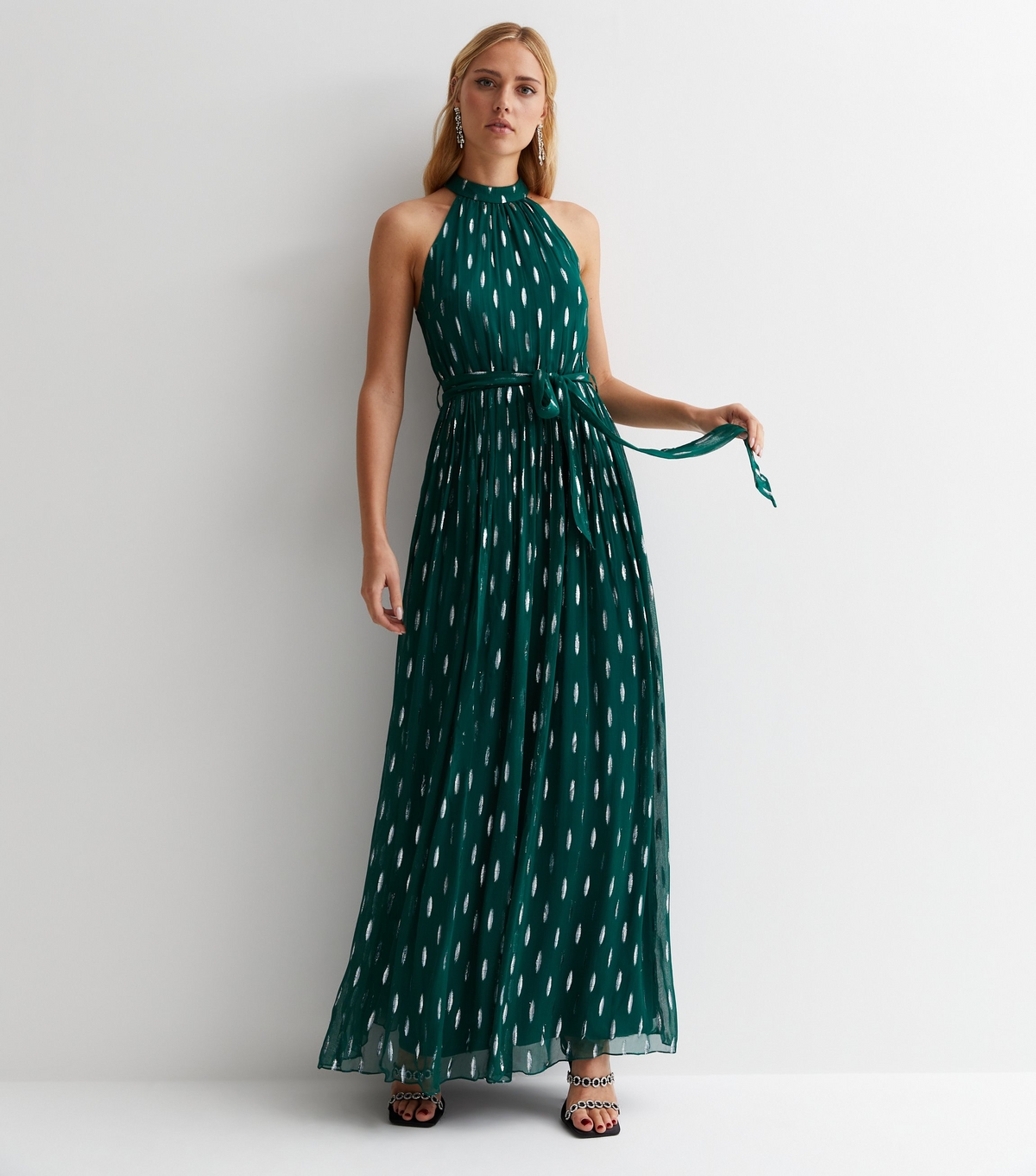 Women's Green Abstract Print Halter Neck Maxi Dress Gini London New Look