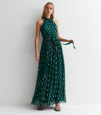Gini London Green Abstract Print Halter Neck Maxi Dress