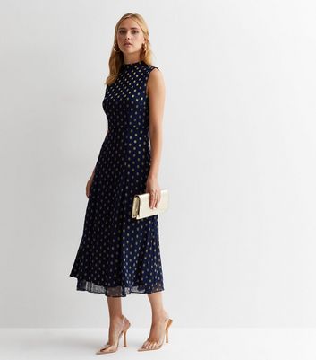 Navy spot store midi dress