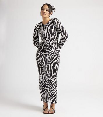 Urban Bliss Black Zebra Print Plisse Maxi Dress New Look