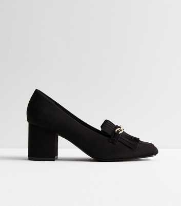 Black Suedette Block Heel Court Shoes