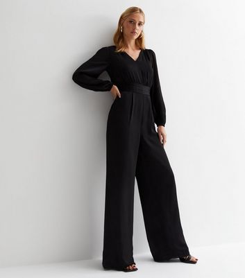 Gini London Black Satin Belted Jumpsuit | New Look