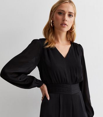 Gini London Black Satin Belted Jumpsuit New Look