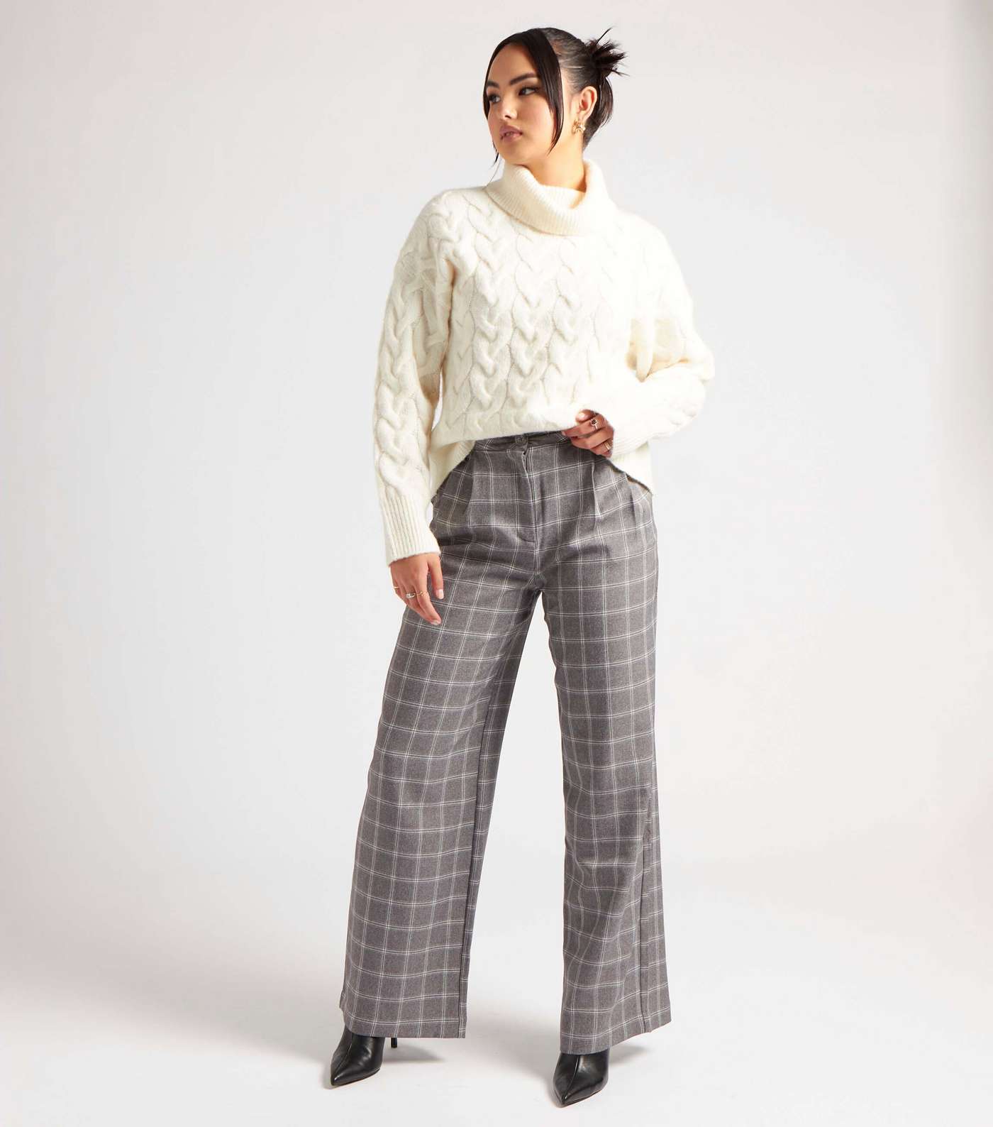 Urban Bliss Grey Check Wide Leg Trousers Image 3
