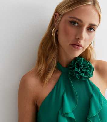 Gini London Green Ruffle Halter Neck Top