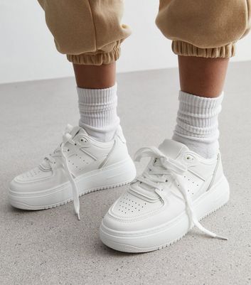 Truffle White Perforated Chunky Trainers | New Look