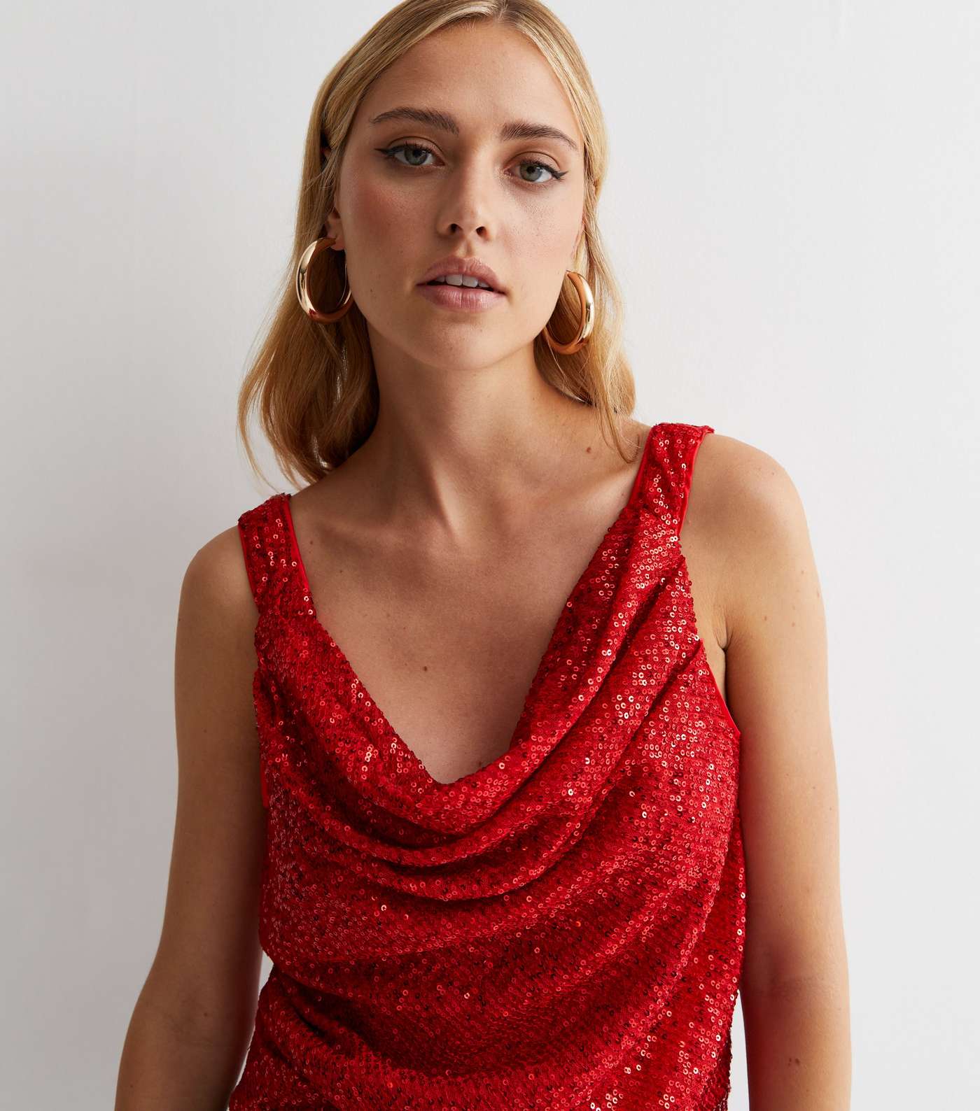 Gini London Red Sequin Cowl Neck Top Image 2