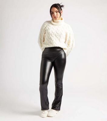 Urban Bliss Black Leather-Look Flared Trousers New Look