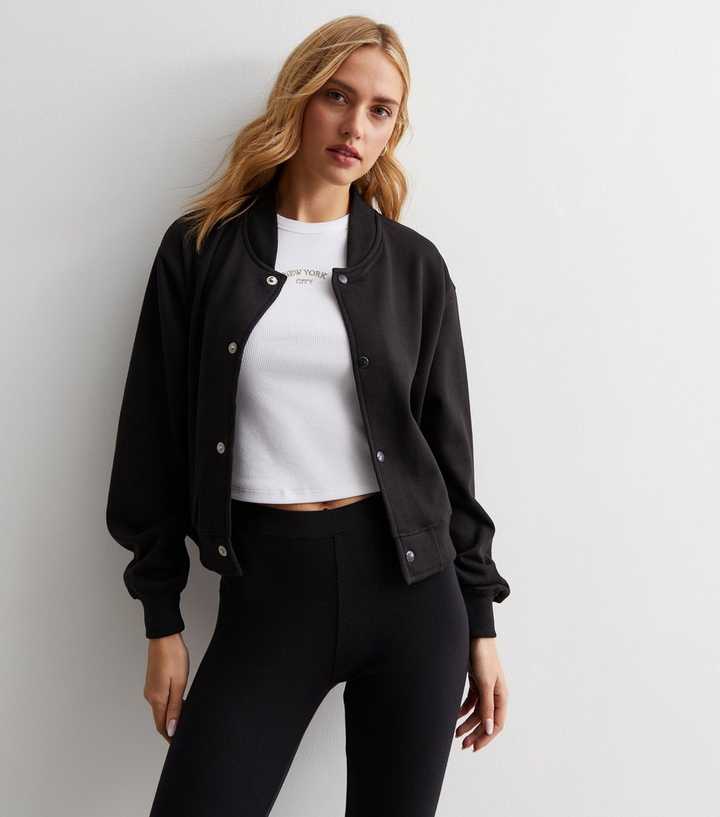 Black Crop Bomber Jacket | New Look