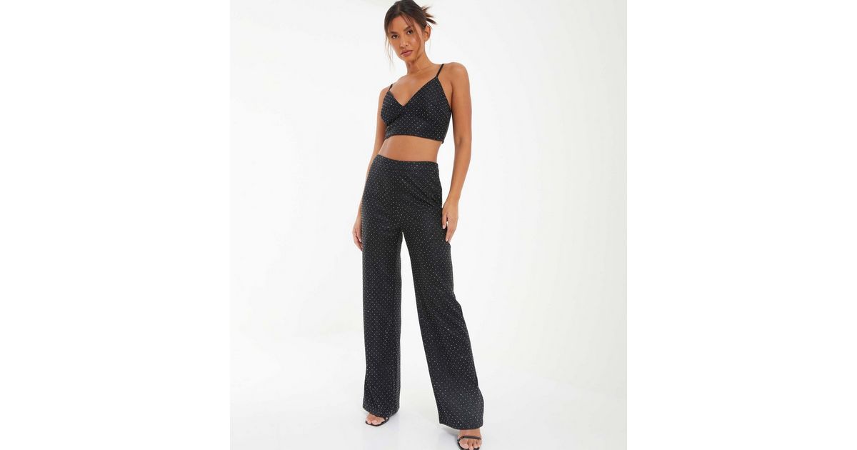 quiz black wide leg trousers