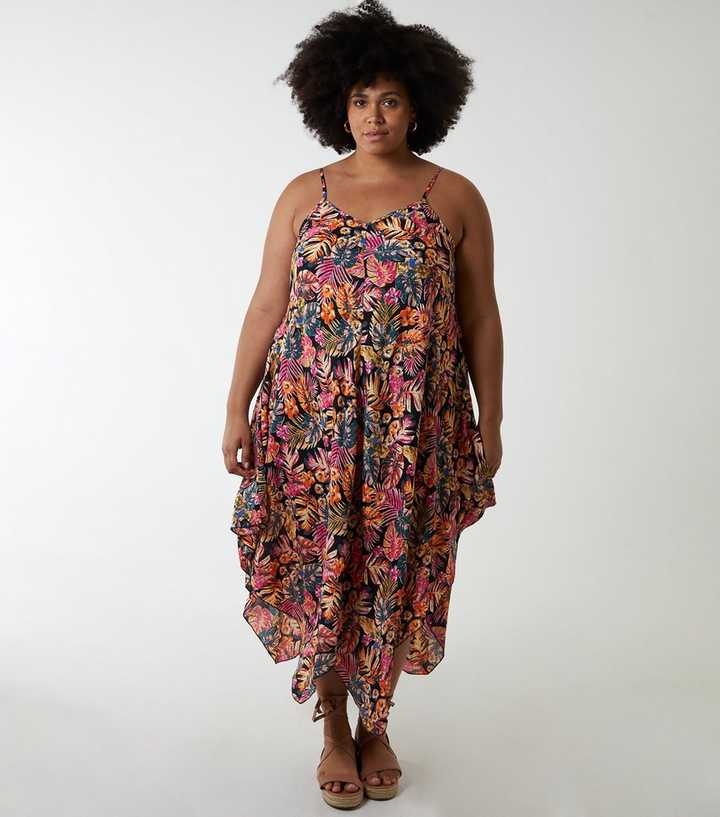 Blue Vanilla Curves Pink Floral Strappy Midaxi Dress