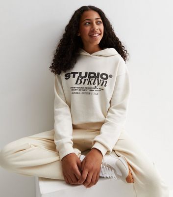 Girls Cream Studio Brooklyn Logo Hoodie New Look