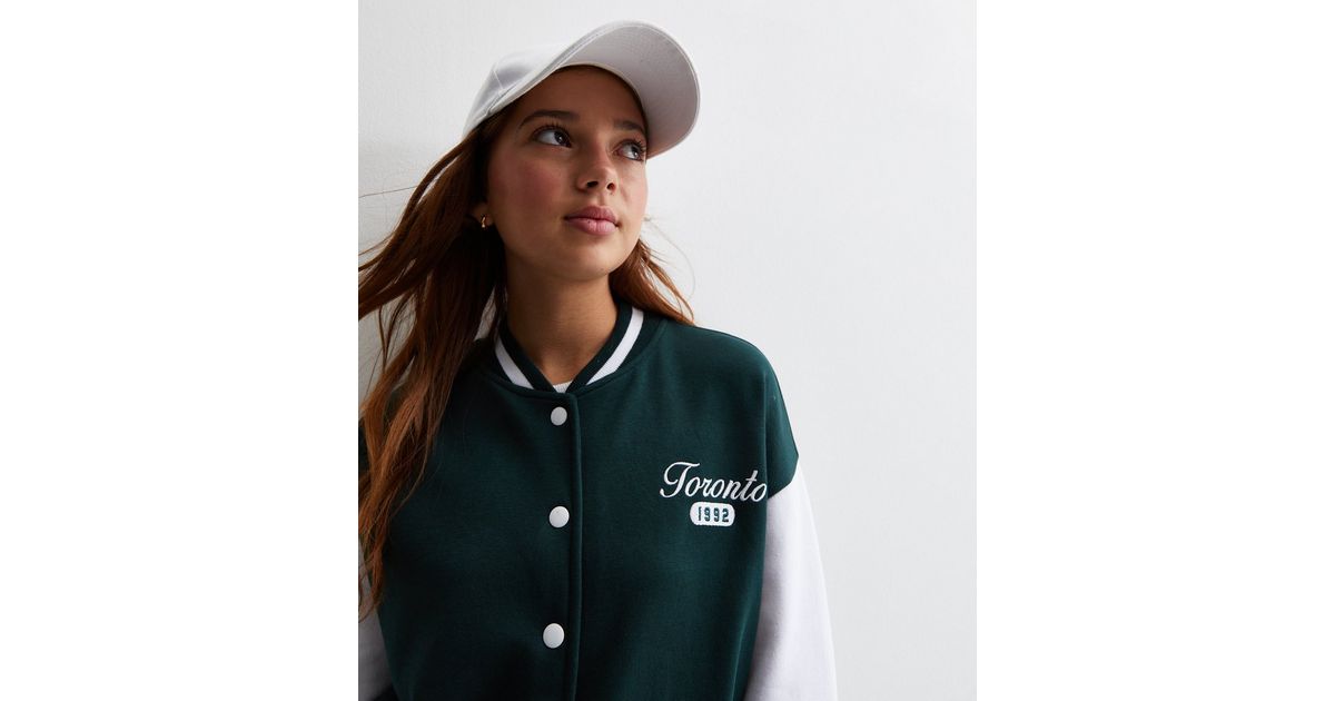 Girls Dark Green Toronto Logo Varsity Jacket | New Look