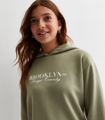 Girls Khaki Brooklyn Logo Hoodie New Look