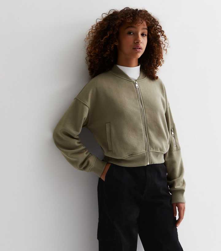 ASOS DESIGN cropped bomber jacket in khaki