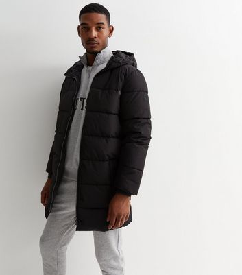 Men's Only & Sons Black Hooded Puffer Coat New Look