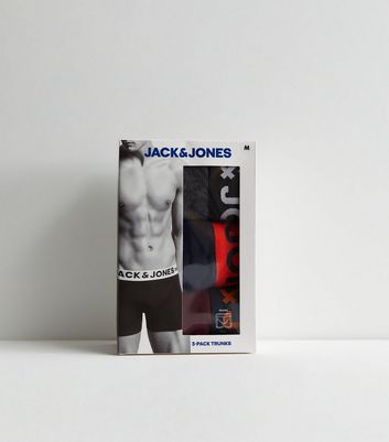 Men's Jack & Jones 3 Pack Burgundy Grey and Navy Logo Boxers New Look