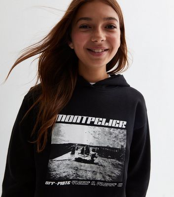 Girls Black Montpelier Logo Hoodie New Look