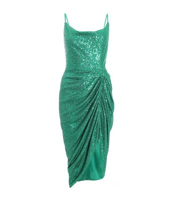 QUIZ Green Sequin Strappy Ruched Mini Dress New Look
