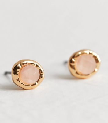 Pink Semi Precious Stone Stud Earrings New Look