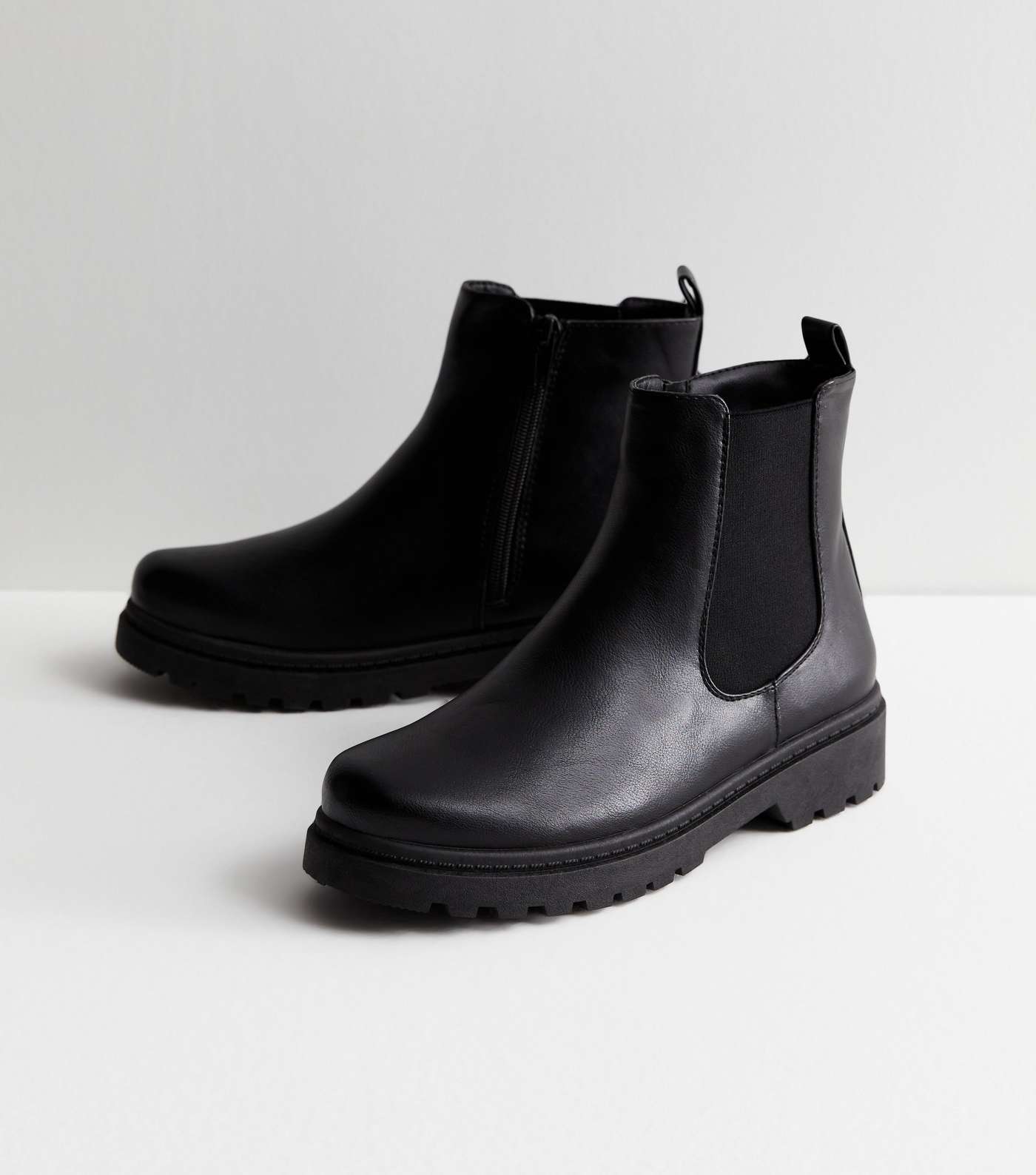 Black Leather-Look Chunky Chelsea Boots Image 5