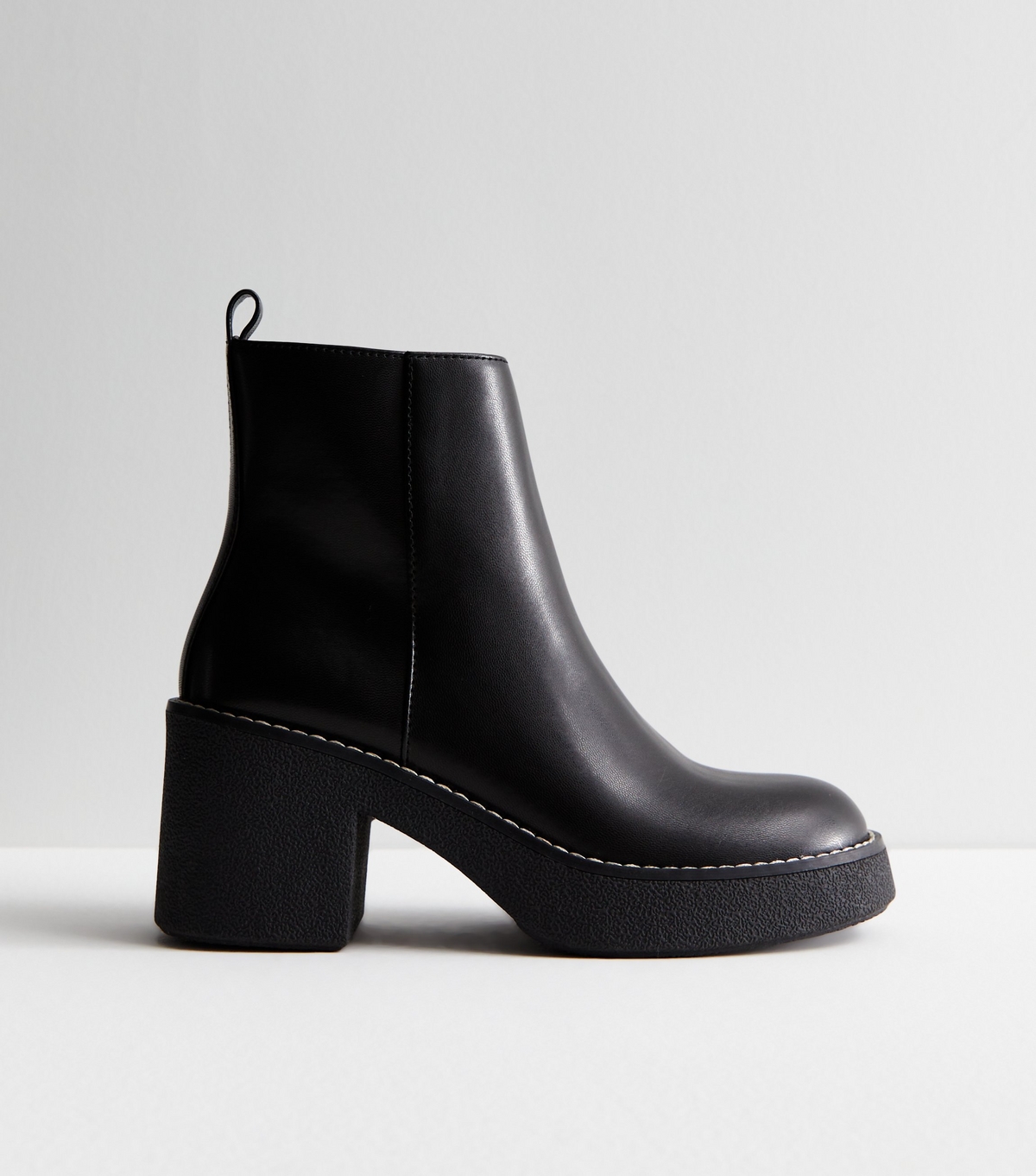 Women's Black Leather-Look Stitch Detail Chunky Boots New Look