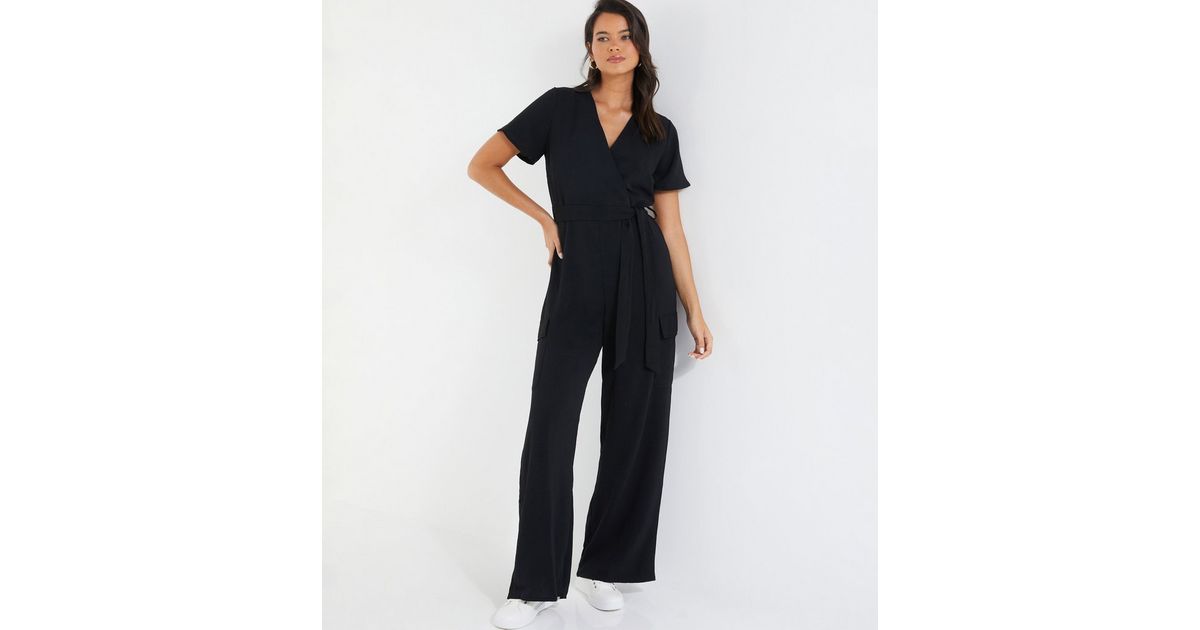 QUIZ Black Belted Wide Leg Jumpsuit New Look