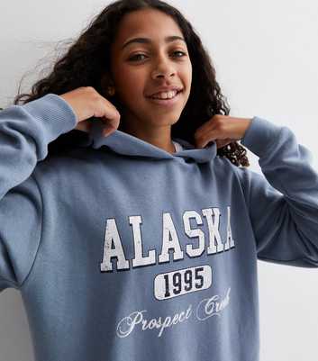 Girls Blue Jersey Alaska Long Logo Hoodie