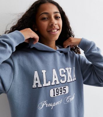 Girls Blue Jersey Alaska Long Logo Hoodie New Look